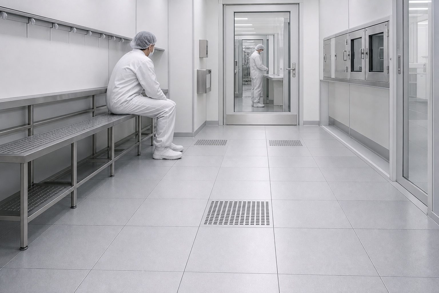 Illustrative Cleanroom Aluminum Airflow Raised Access Floor System application: Bioclean and pharmaceutical support zones