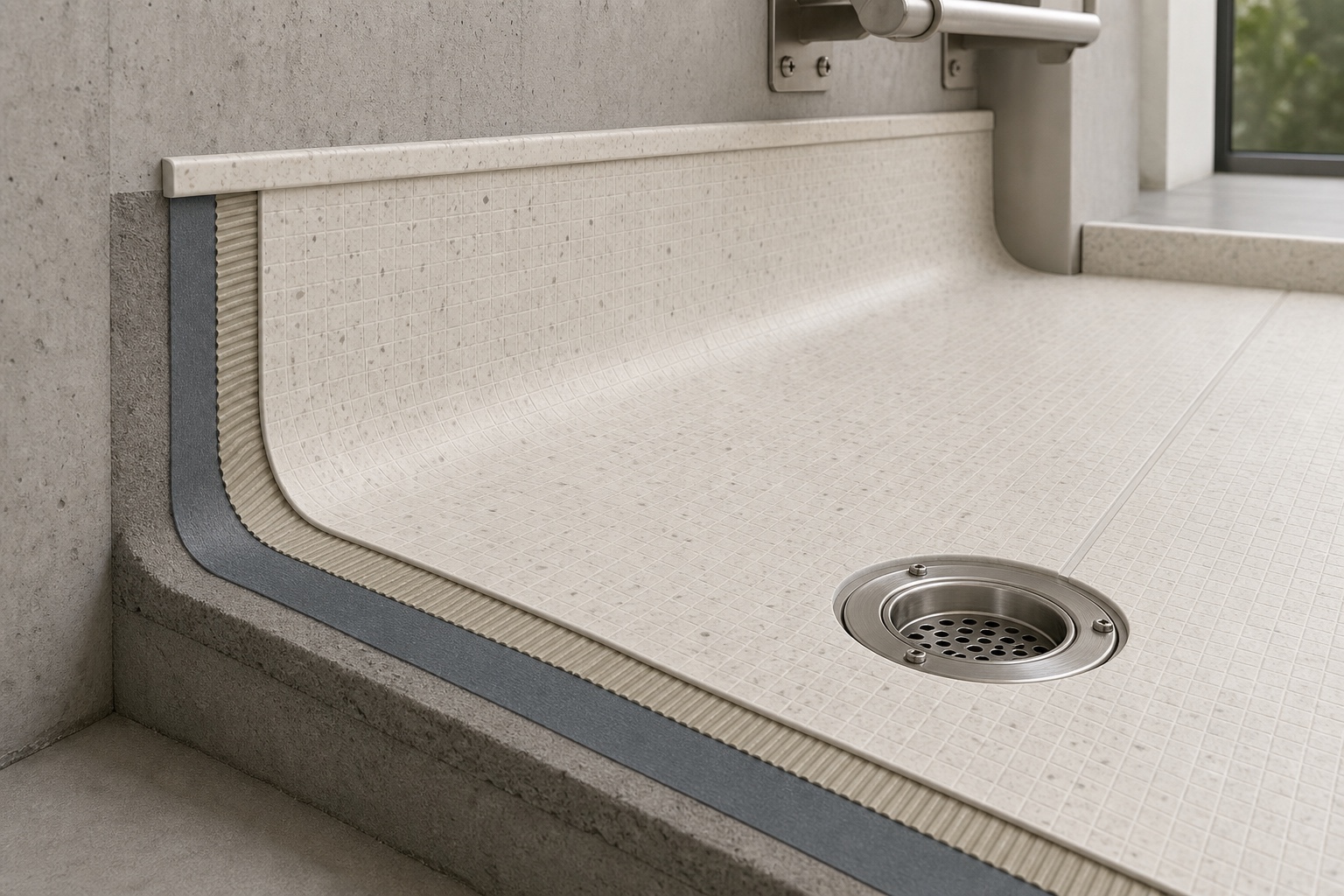 Illustrative Continually-Wet Safety Vinyl Sheet Flooring System application: Hospital assisted showers