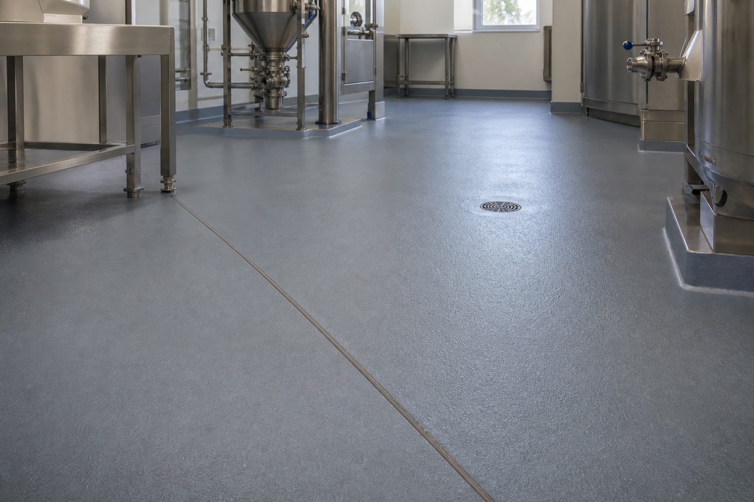 Illustrative Polyurethane-Cement Heavy-Duty Hygienic Flooring System application: Food and beverage wet processing