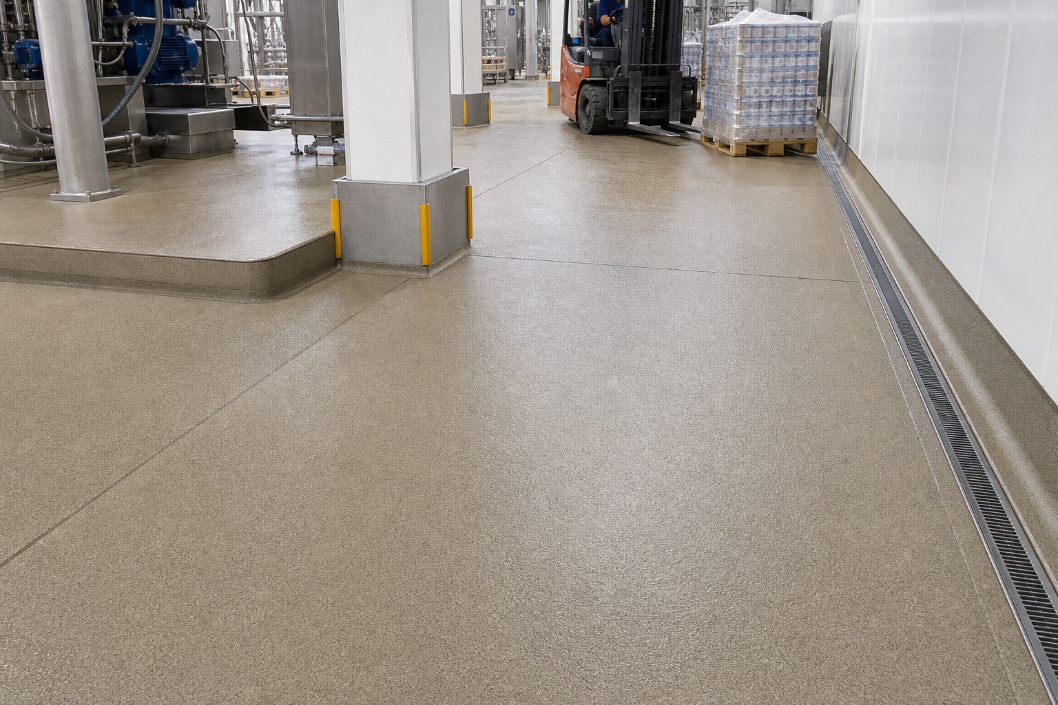 Illustrative Polyurethane-Cement Heavy-Duty Hygienic Flooring System application: Cold-store and freezer thresholds